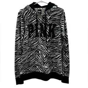 Y2K Victoria's Secret PINK black and white zebra-print full-zip hoodie Rare!